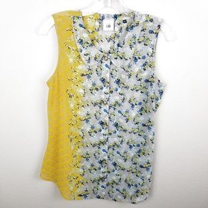 Cabi collared gray Blue Yellow Button Front sheer